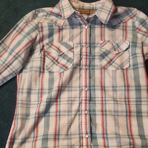 Wrangler Plaid Snap Western Shirt - Red, Blue, White